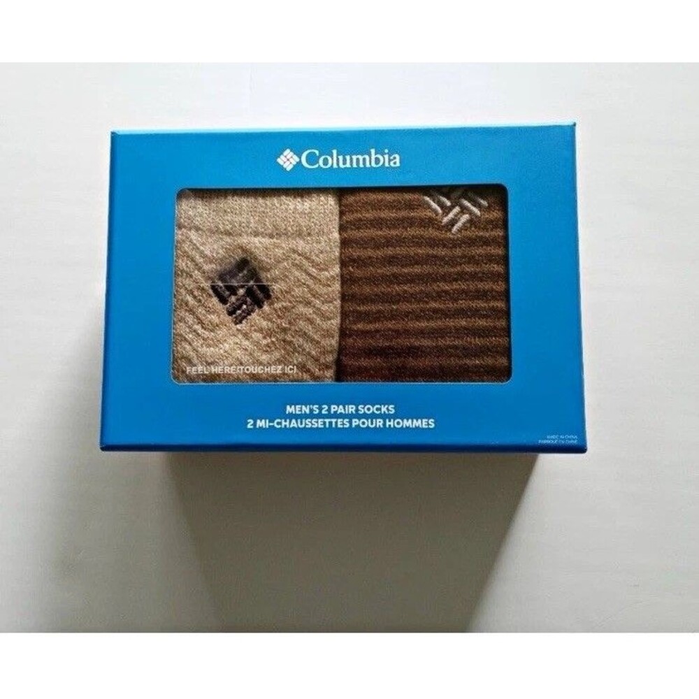 Columbia Men's Socks 2 Pairs Shoe Size 6-12 Beige/Brown